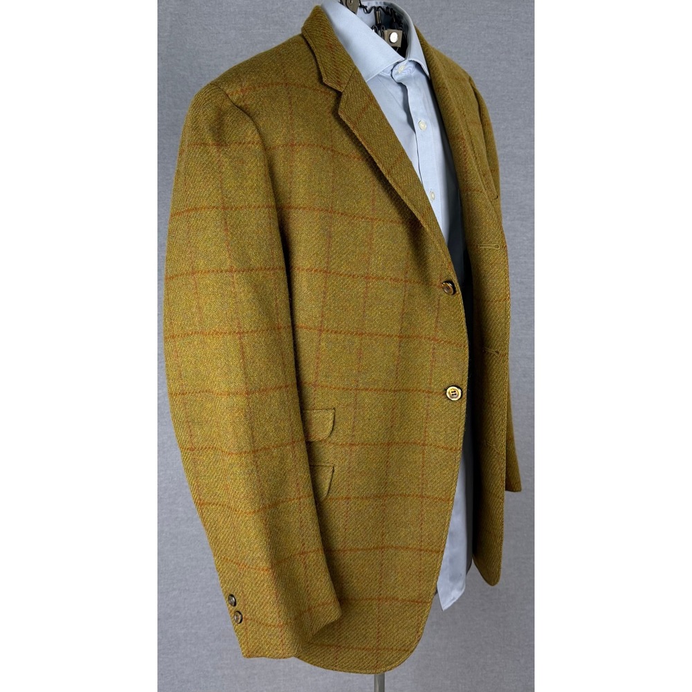 Vintage Juilliard‎ Mens Wool Tweed Sport Coat Yellow Windowpane Blazer 50s 60s